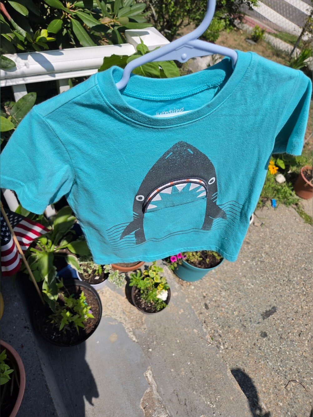 Jumping Beans Sz 3T Kids Teal Shark Graphic Tee GUC
